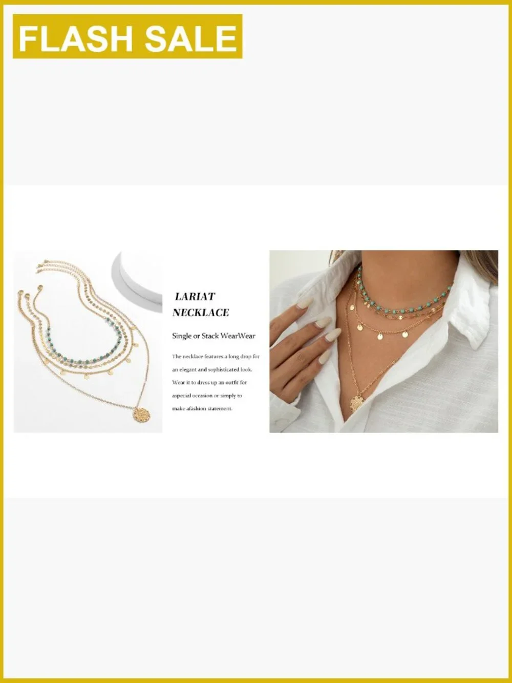 14K Gold Plated Layered Choker Necklace Set with Turquoise Stone Pendants - Picture 7 of 7
